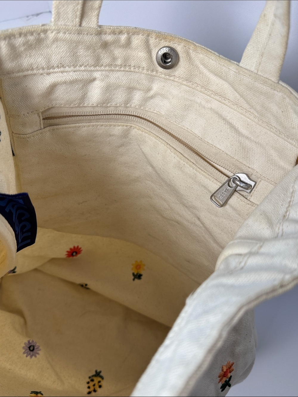 BAGGU Duck Bag Recycled Cotton Canvas Embroidered Ditsy Floral Tote Bag Cream - Picture 7 of 13